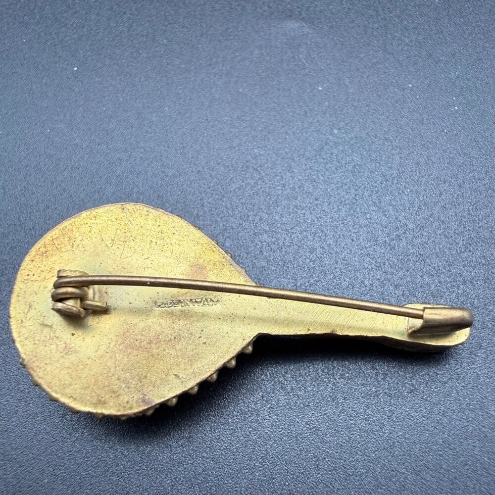 Vintage Italian Brooch Micro Mosaic Mandolin Guitar Pin Gold Tone Italy 1 3/4" - Picture 2 of 11